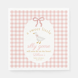 Silly Goose Pink Gingham Girl Cottage Baby Shower Napkin