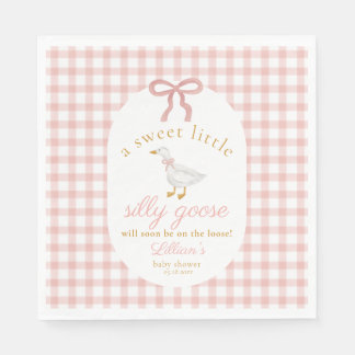 Silly Goose Pink Gingham Girl Cottage Baby Shower  Napkin