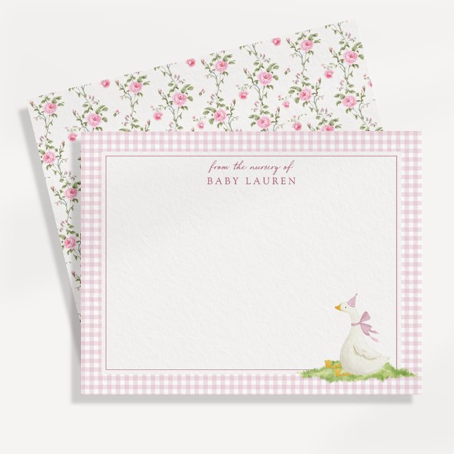  Silly Goose Pink Gingham Nursery Note Card (Creator Uploaded)