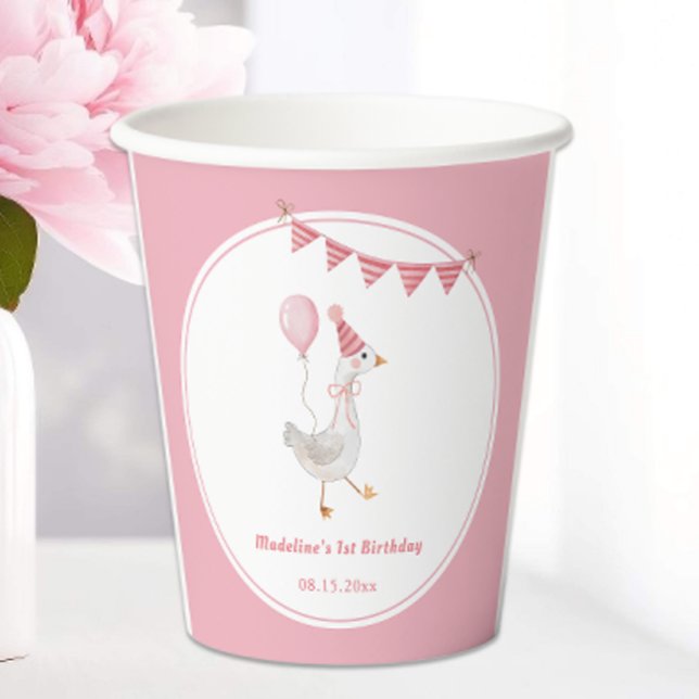Silly Goose Pink Girl Birthday Paper Cups (Creator Uploaded)