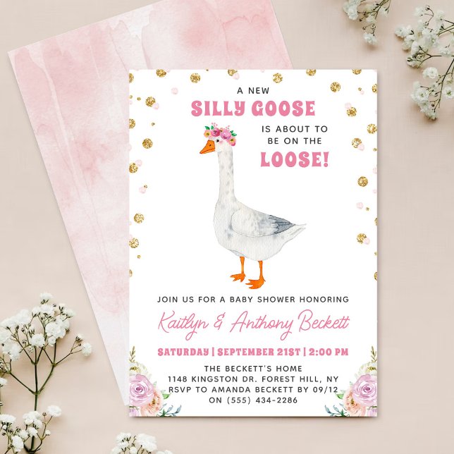 Silly Goose Pink Watercolor Girls Baby Shower Invitation (Creator Uploaded)