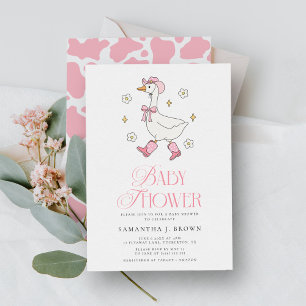 Silly Goose Pink Western Girl Baby Shower Invitation