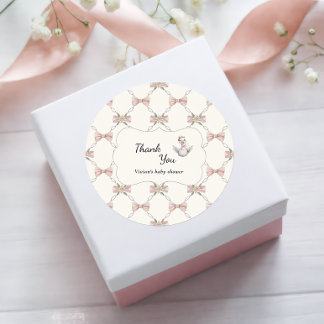 Silly Goose Preppy Bow Baby Shower Classic Round Sticker