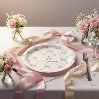 Silly Goose Preppy Bow Baby Shower Paper Plate