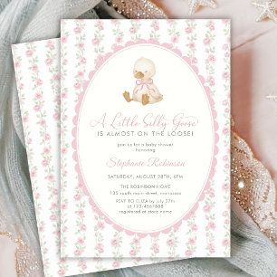 Silly Goose Preppy Pink Grandmillenial Baby Shower Invitation