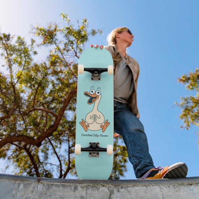 Silly Goose, Quirky, Funny Cartoon Goose Skateboard (Outdoor 1)