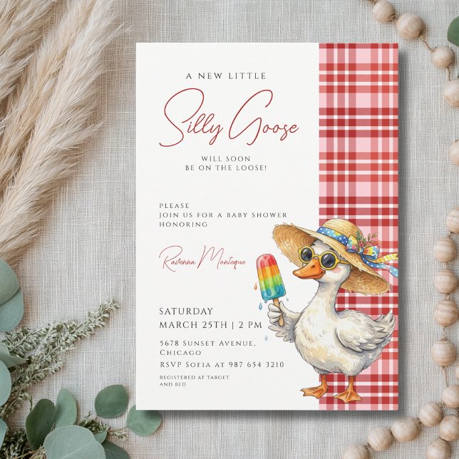 Silly Goose Red Gingham Hat Ice Baby Shower Invitation (Creator Uploaded)