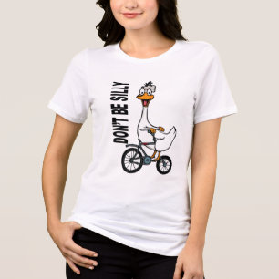 Silly Goose Riding a Bike - Funny Cartoon Animal Tri-Blend Shirt