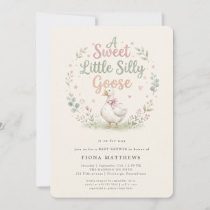 Silly Goose Sage Gingham Baby Shower Invitation
