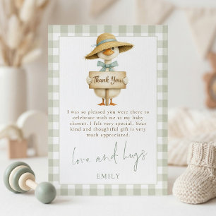 Silly Goose Sage Gingham Baby Shower Thank You Invitation