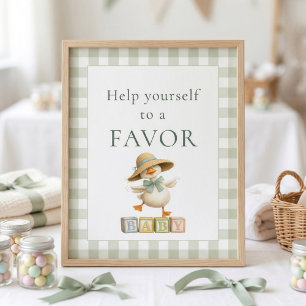 Silly Goose Sage Gingham Favor Sign Baby Shower