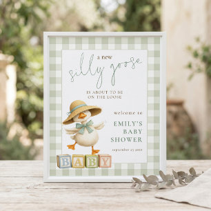 Silly Goose Sage Gingham Welcome to Baby Shower Poster