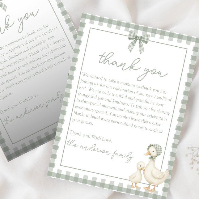 Silly Goose Sage Green Coquette Flat Thank You Card (Creator Uploaded)