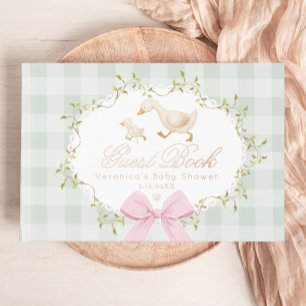 Silly Goose Sage Pink Gingham Baby Shower Guest Book