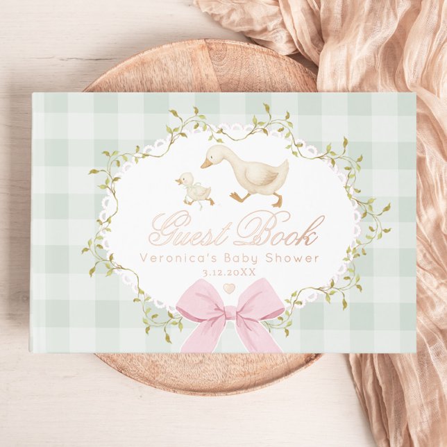 Silly Goose Sage Pink Gingham Baby Shower Guest Book (Creator Uploaded)