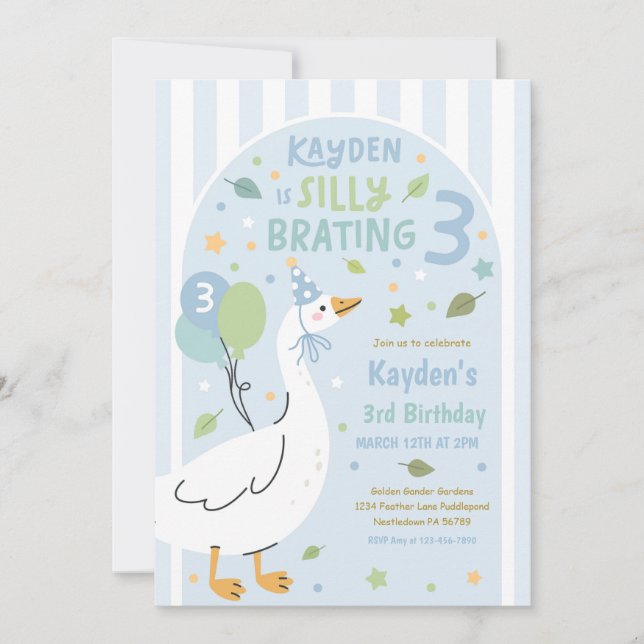 Silly Goose Silly-Brating Three Birthday Party  Invitation (Front)