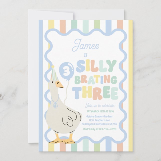 Silly Goose Silly-Brating Three Birthday Party  Invitation (Front)