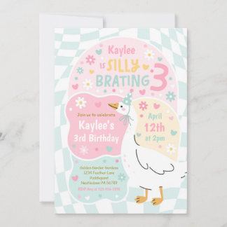 Silly Goose Silly-Brating Three Birthday Party Invitation