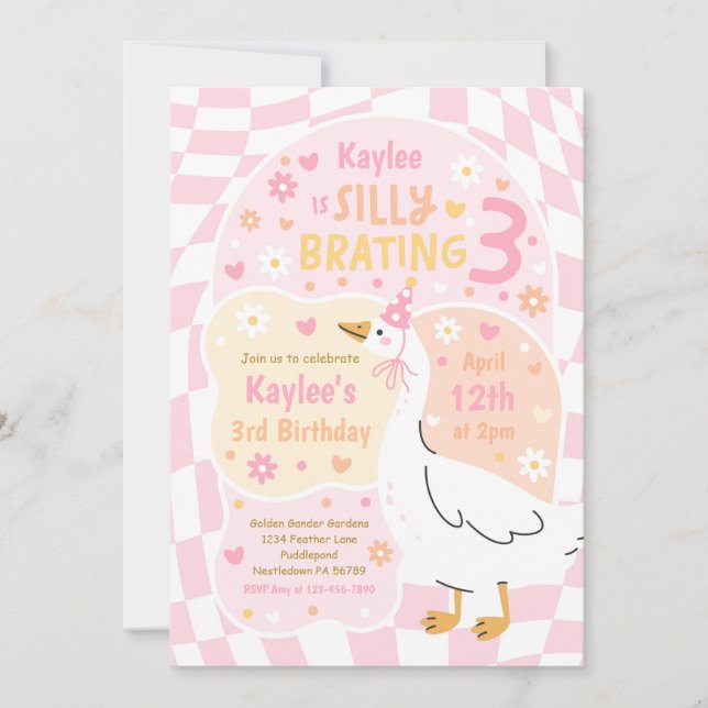 Silly Goose Silly-Brating Three Birthday Party Invitation (Front)