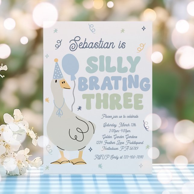 Silly Goose Silly-Brating Three Birthday Party Invitation (Creator Uploaded)