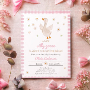 Silly Goose Spring Daisy Gingham Girl Baby Shower Invitation