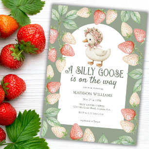 Silly Goose Strawberries Girl Baby Shower Invitation