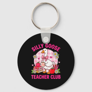 Silly Goose Teacher Club Valentine Heart Pink Bow Key Ring