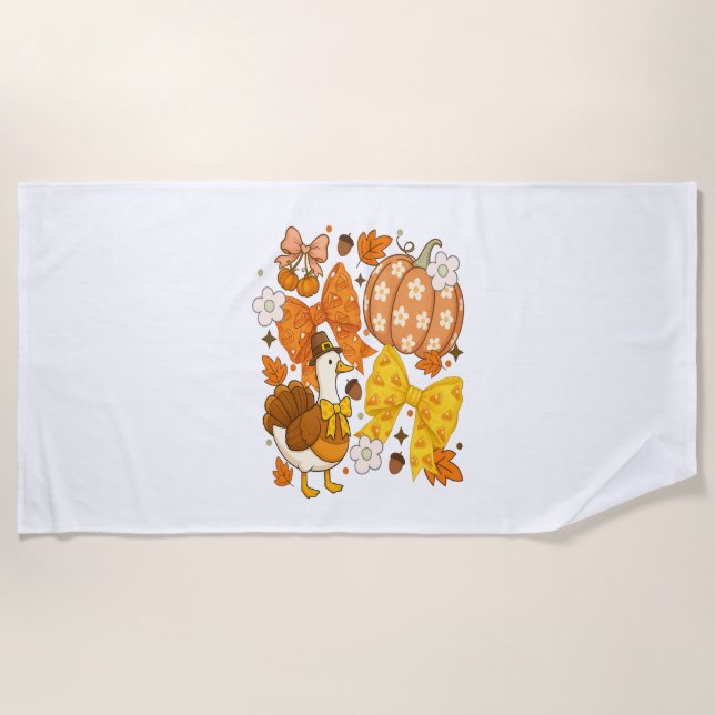 Silly Goose Thankgiving Coquette Turkey Beach Towel (Front)