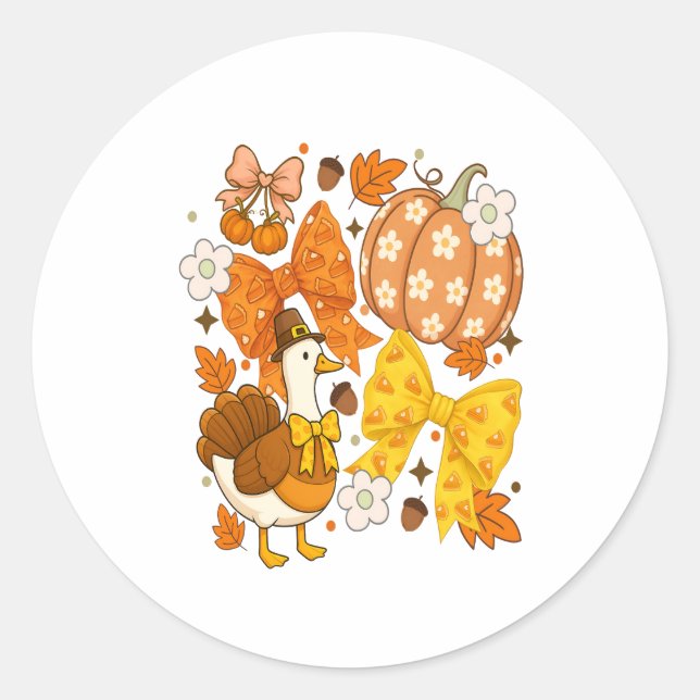 Silly Goose Thankgiving Coquette Turkey Classic Round Sticker (Front)