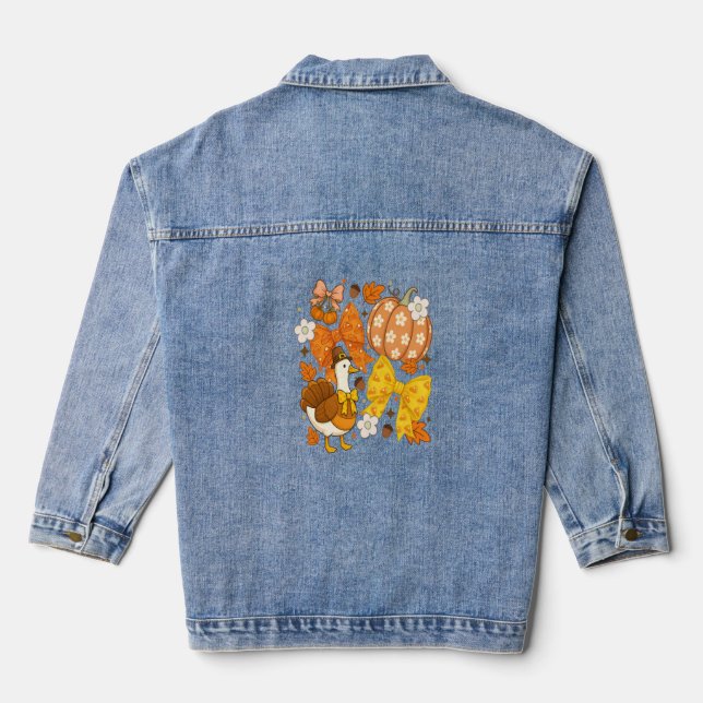 Silly Goose Thankgiving Coquette Turkey Denim Jacket (Back)