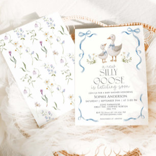 Silly Goose Vinatge Bow Boy Baby Shower Invitation
