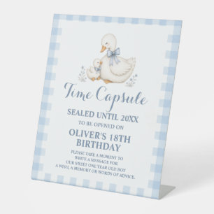 Silly Goose Vintage Blue 1st Birthday Time Capsule Pedestal Sign
