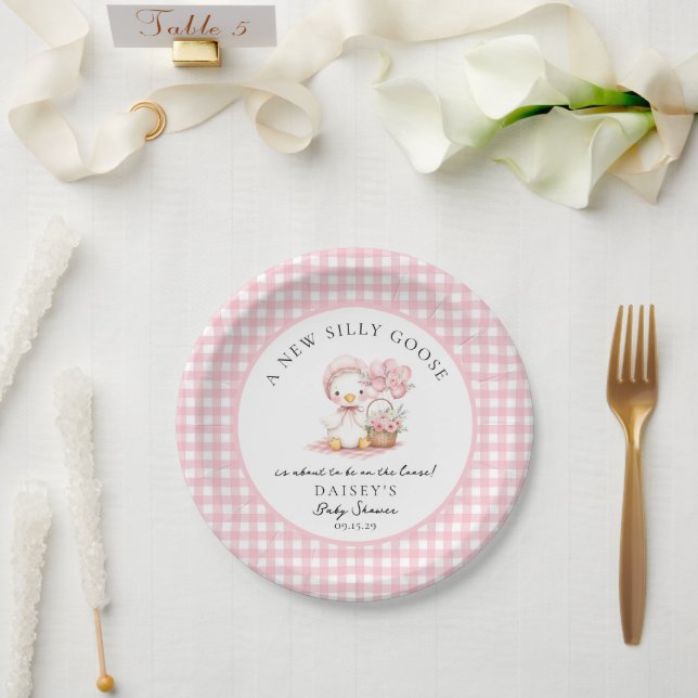 Silly Goose Watercolor Girl Baby Shower  Paper Plate (Wedding)