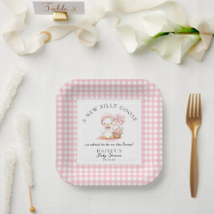 Silly Goose Watercolor Girl Baby Shower  Paper Plate