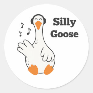 Silly Goose Wearing Headphones – Cute Funny Goose Classic Round Sticker