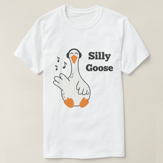 Silly Goose Wearing Headphones – Cute Funny Goose T-Shirt (Design Front)