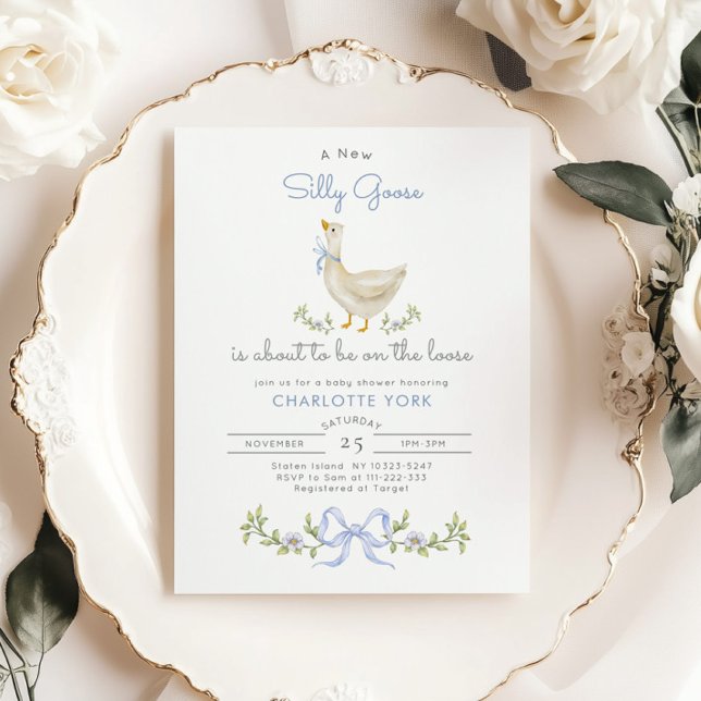 Silly Goose whimsical Bow Baby boy shower Invitation (Creator Uploaded)