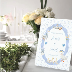 Silly Goose Whimsical Bow Baby Boy Shower Pedestal Sign