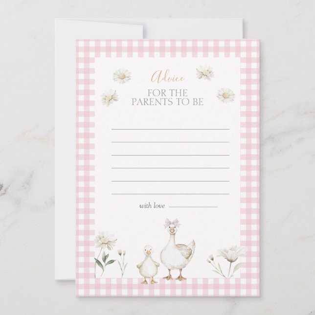 Silly Goose Whimsical Pink Baby Shower Advice Card (Front)