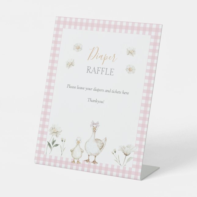 Silly Goose Whimsical Pink Diaper Raffle Shower Pedestal Sign (Front)