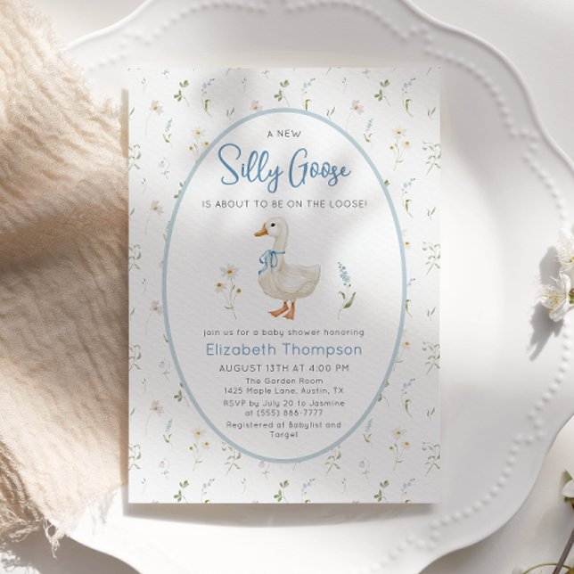 Silly Goose Wildflower Floral Boy Baby Shower Invitation (Creator Uploaded)