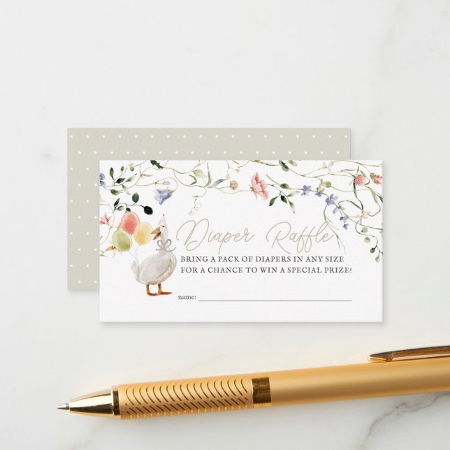 Silly Goose Wildflower Floral Diaper Raffle Ticket Enclosure Card (Front/Back In Situ)