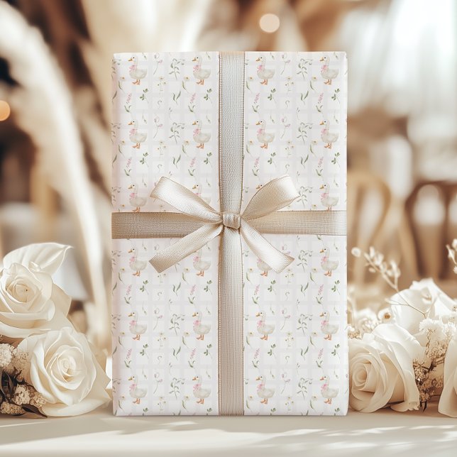 Silly Goose Wildflower Gingham Girl party Wrapping Paper (Creator Uploaded)