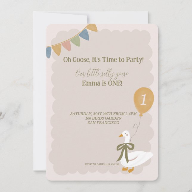 Silly Goose Yellow Balloon Garland 1st Birthday  Invitation (Front)