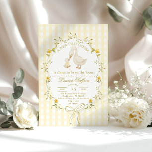 Silly Goose Yellow Gender neutral Bow Baby Shower Invitation
