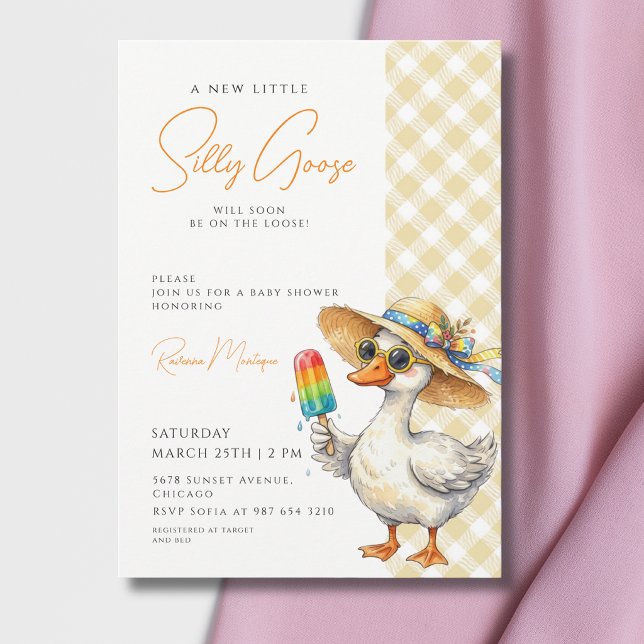 Silly Goose Yellow Gingham Hat Ice Baby Shower Invitation (Creator Uploaded)