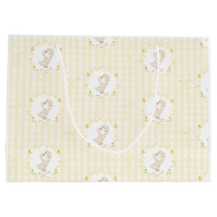 Silly Goose Yellow Gingham wildflower Baby Shower Large Gift Bag
