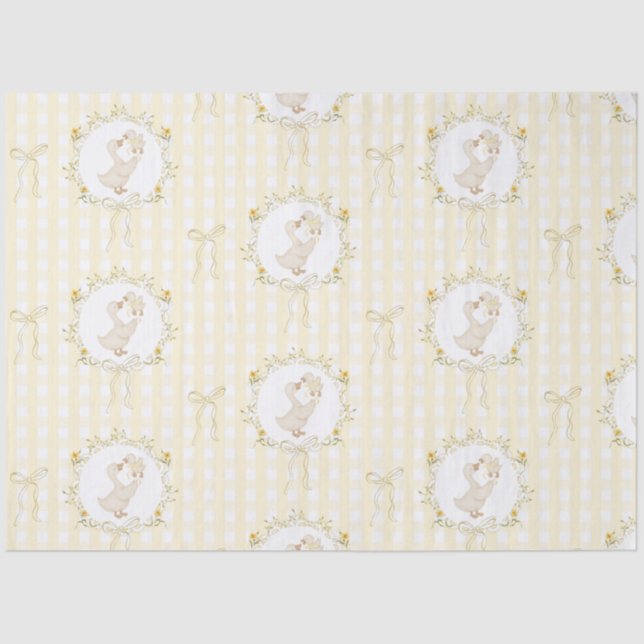 Silly Goose Yellow Gingham wildflower Baby Shower Tissue Paper (Front)