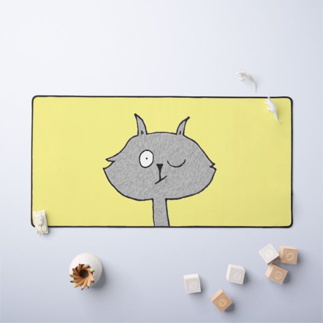 Silly Grey Cat Desk Mat (Kids Table)