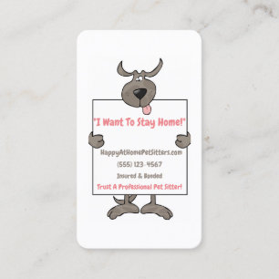 Silly Grey Dog Holding Picket Sign Pet Sitter Business Card
